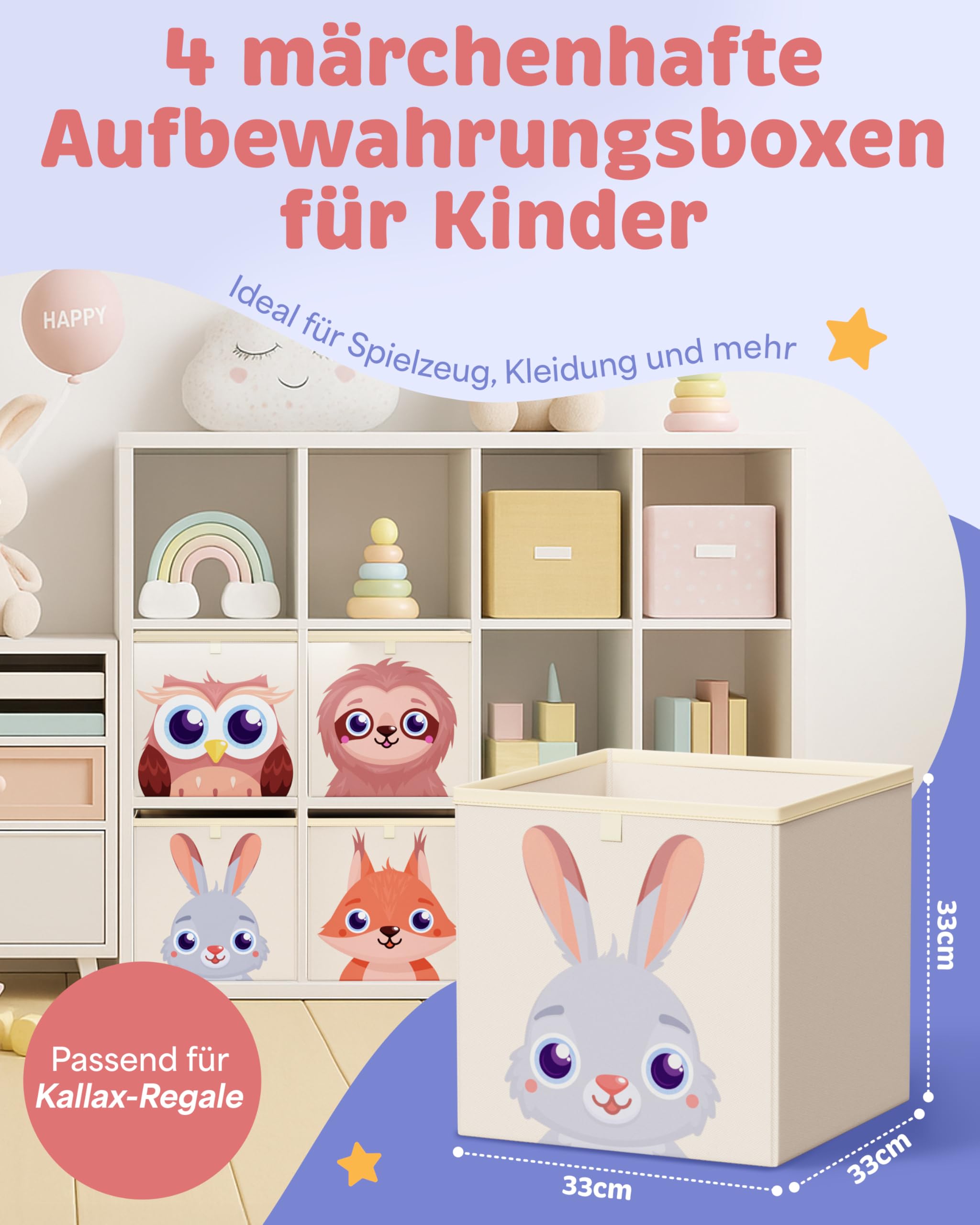 mookrook Aufbewahrungsbox Kinderzimmer 4er Set – Kallax Boxen Kinder, praktische Organizer Kinderzimmer, Spielzeug Aufbewahrungsbox Kinder 2