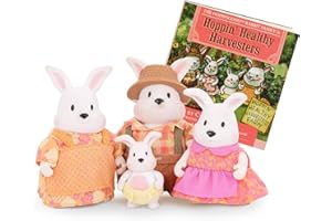 Li'l Woodzeez – Hoppingoods Rabbit Family – Set of 4 Collectible Posable Bunny Figures with Storybook – Pretend Play Doll Figures – Gift Toy for Kids Age 3+