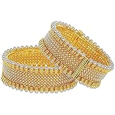 Efulgenz Indian Bangles for Women Gold Tone Traditional Bridal Faux Pearl Beaded Bracelets Bollywood Jewelry Fashion Wedding Bracelet Bangle Set (2 Pcs)