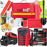 Roadside car Emergency kit, 12PCS Emergency Car Kits for Vehicles with Jumper Cables, Portable Air Compressor, Tow Strap, Sur