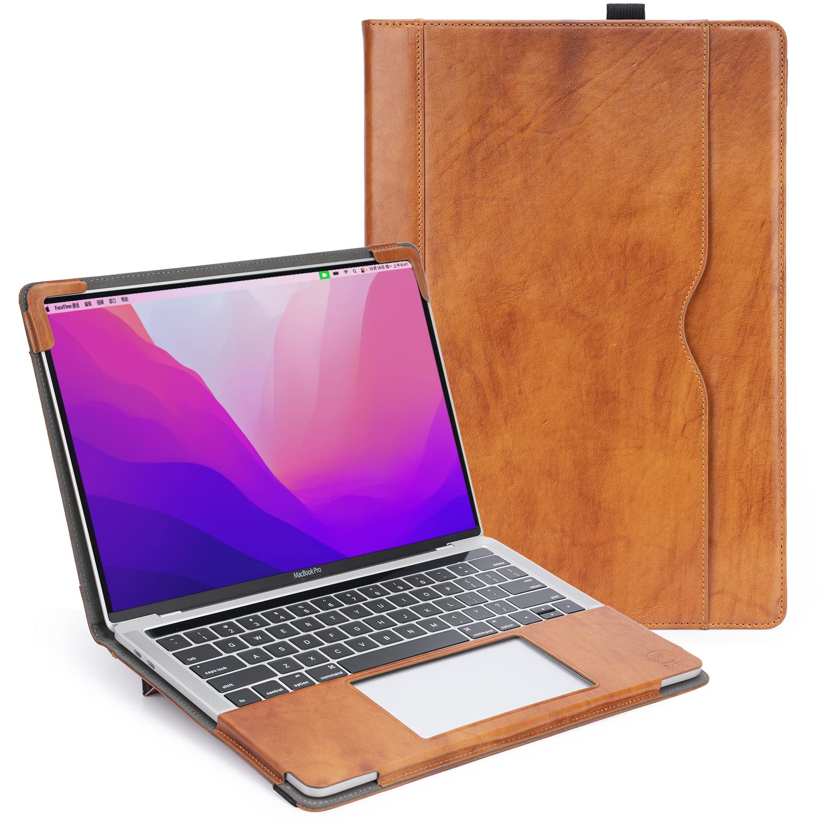 TYTX Compatible with MacBook Pro 13 inch Genuine Leather Case with Vents and Stand Function 2024 2023 2022-2016 M2 M1 (A1989 A1706 A1708 A2159 A2289 A2251 A2338) Protective Case for Laptop,Brown