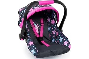 Bayer: Car Seat - Turquoise, Pink, Stars - Fits Dolls Up to 18", Kids Pretend Play, Safety Belt, Sun Canopy, Ages 3+