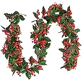 6 FT Red Berry Christmas Garland, Fireplace Decoration for Christmas Holiday New Year Decor,Flexible Artificial Berry Garland for Indoor Outdoor Home