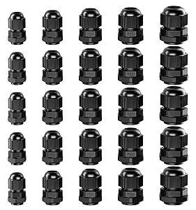 GiBot Cable Glands - 25 Pack Plastic Waterproof 3.5-13mm Cable Glands Joints Wire Protectors, PG 7/9/11/13.5/16, Black