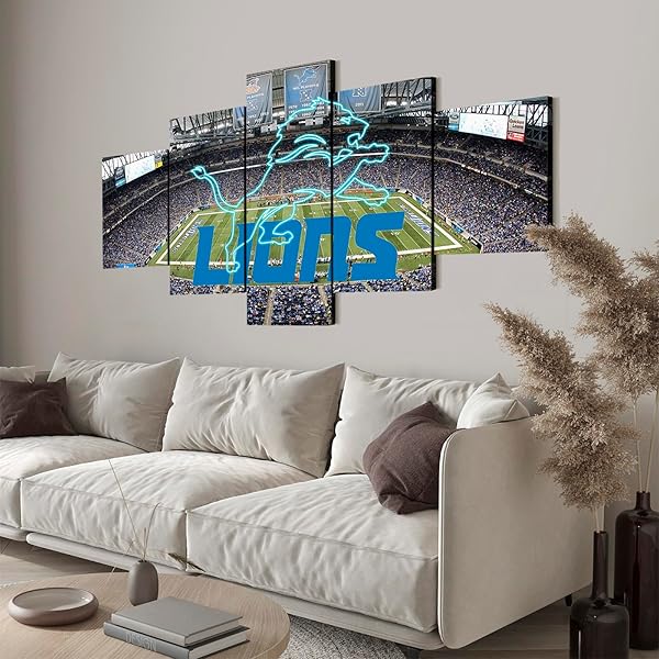 GENERIC (60X100CM/5PCS) FRAMED CANVAS PRINT ORIGINAL POSTER – DETROIT FORD FIELD WITH THE LIONS NEON SIGN – AMERICAN FOOTBALL WALL ART FOR HOME AND OFFICE DECOR