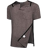 KGGEOO Men’s Post Shoulder Surgery Recovery Shirt Tear Away Short Sleeve Rotator Cuff Full Side Snap Adaptive Chemo Clothing