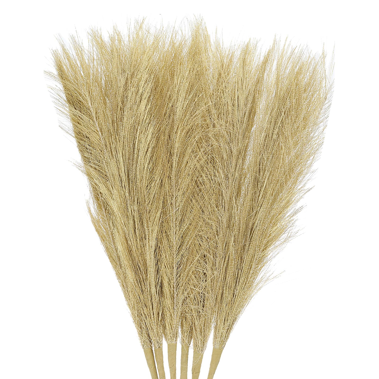 Uxcell 6Pcs Pampas Faux Grass Small 45cm/17.7" Fake Fluffy Pampas Artificial Grass 7 Branches Artificial Vase Filler for Home Office Vase Wedding Decoration Golden