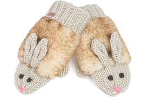 PEPPERCORN KIDS Warm Knit Winter Mittens for Girls Ages 3-12 Years, Double-Layered, Fun Bunny Rabbit Design for Children, Toddler to Big Kids