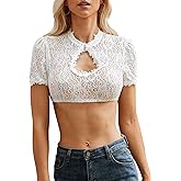 IIBOOYYE Women's Bavarian Oktoberfest Costume Traditional Dirndl Short Sleeve Lace Blouse Classic Tops