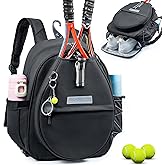 SPORJET Tennis Backpack with 2 Rackets Holder, Water-Resistant PU Leather Tennis Racket Bag for Women & Men, Sling Crossbody Sports Backpack for Tennis, Pickleball & Badminton, Tennis Gifts