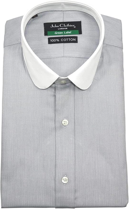 Peaky Blinders Shirt Mens Penny Collar Grey Herringbone Vintage Round