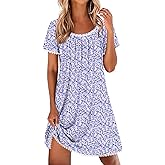 Ekouaer Cotton Nightgowns for Women Lace Trim Sleep Shirts Short Sleeve Night Shirts Sleep Dress with Pockets