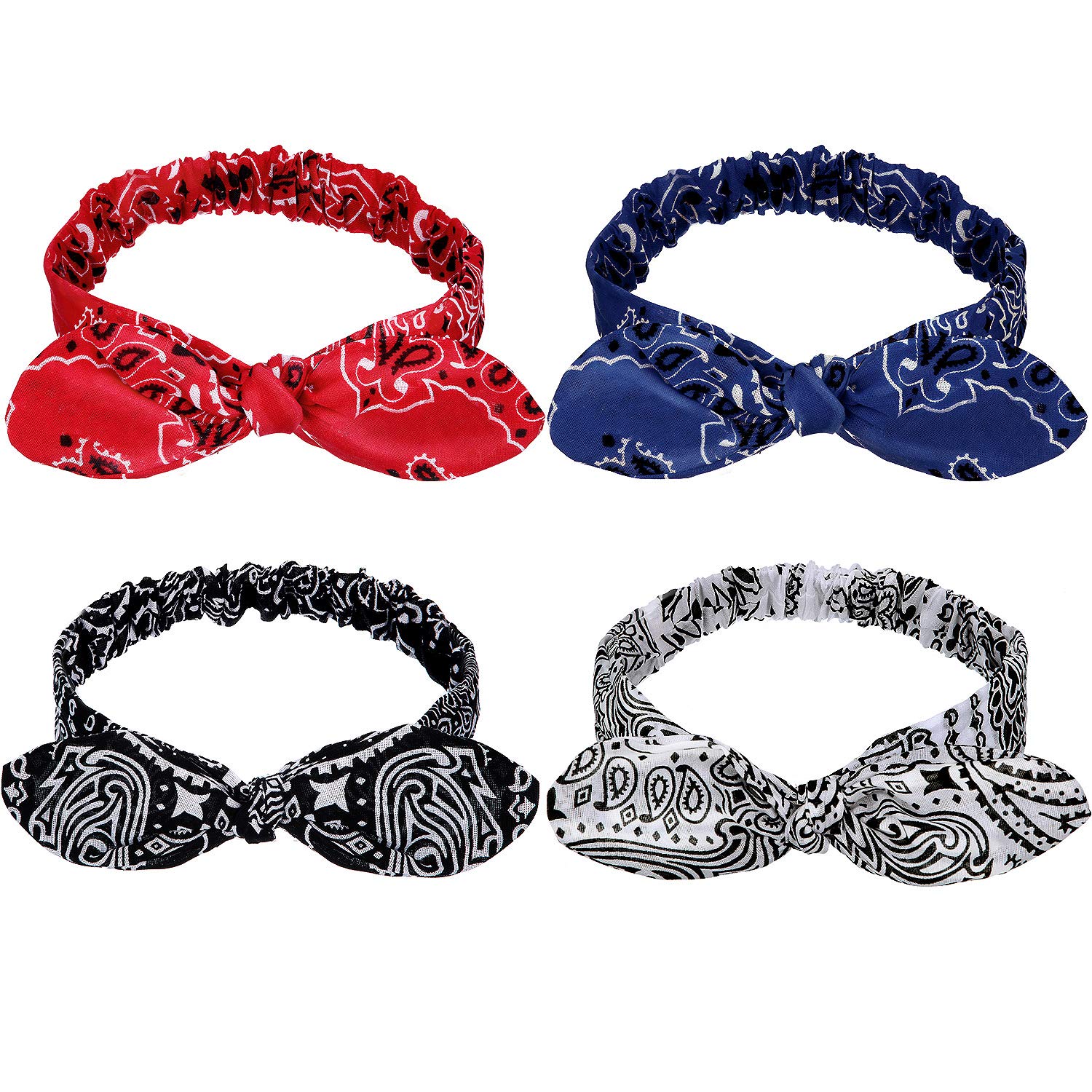 Photo 1 of Hicarer 4 Pcs Bandana Headband for Women Knot Retro Print Headbands Paisley Print Red Blue Black White Adjustable Headwrap