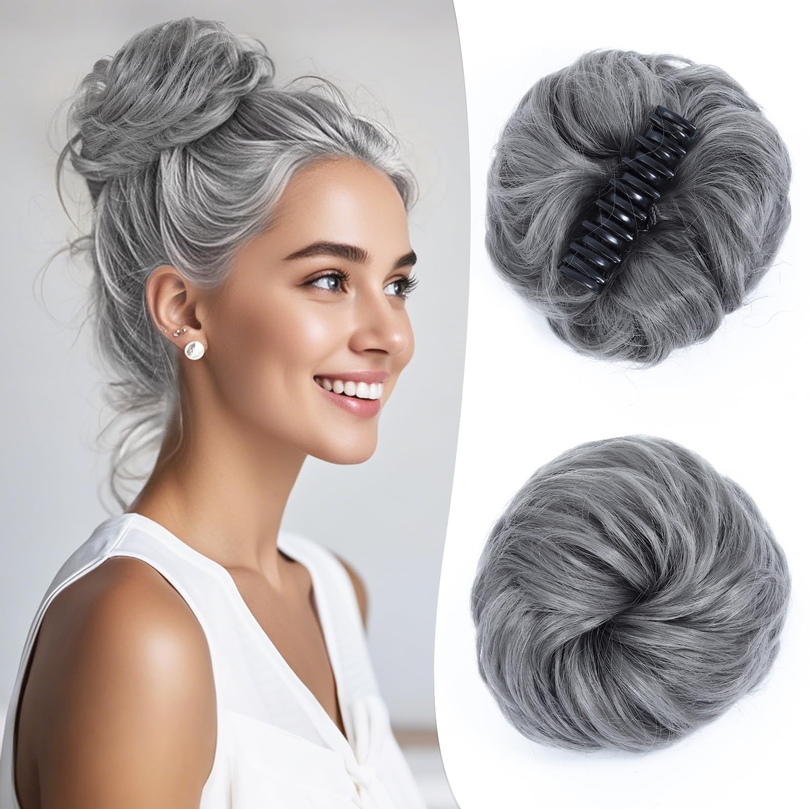 Photo 1 of Cesomeey Messy Bun Hair Piece, Wavy Claw Clip Messy Bun Hair Clip, Synthetic Fake Buns Hairs Extensions, Soft hairs buns Hairpieces for Women Daily Wear (Dimray#, 1 Count (Pack of 1))