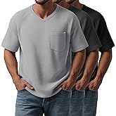 August Alley 3 Pack Big and Tall Men's V Neck T-Shirts Waffle Knit Short Sleeve Basic Plus Size Tee Casual Top with Pocket