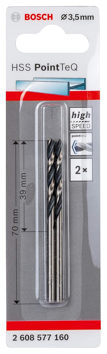 Bosch Professional PointTeQ 2608577160 HSS Spiral Drill Bit (for Metal 3.5 x 39 x 70 mm, Accessories Drill Screwdriver), dia 3.5 mm