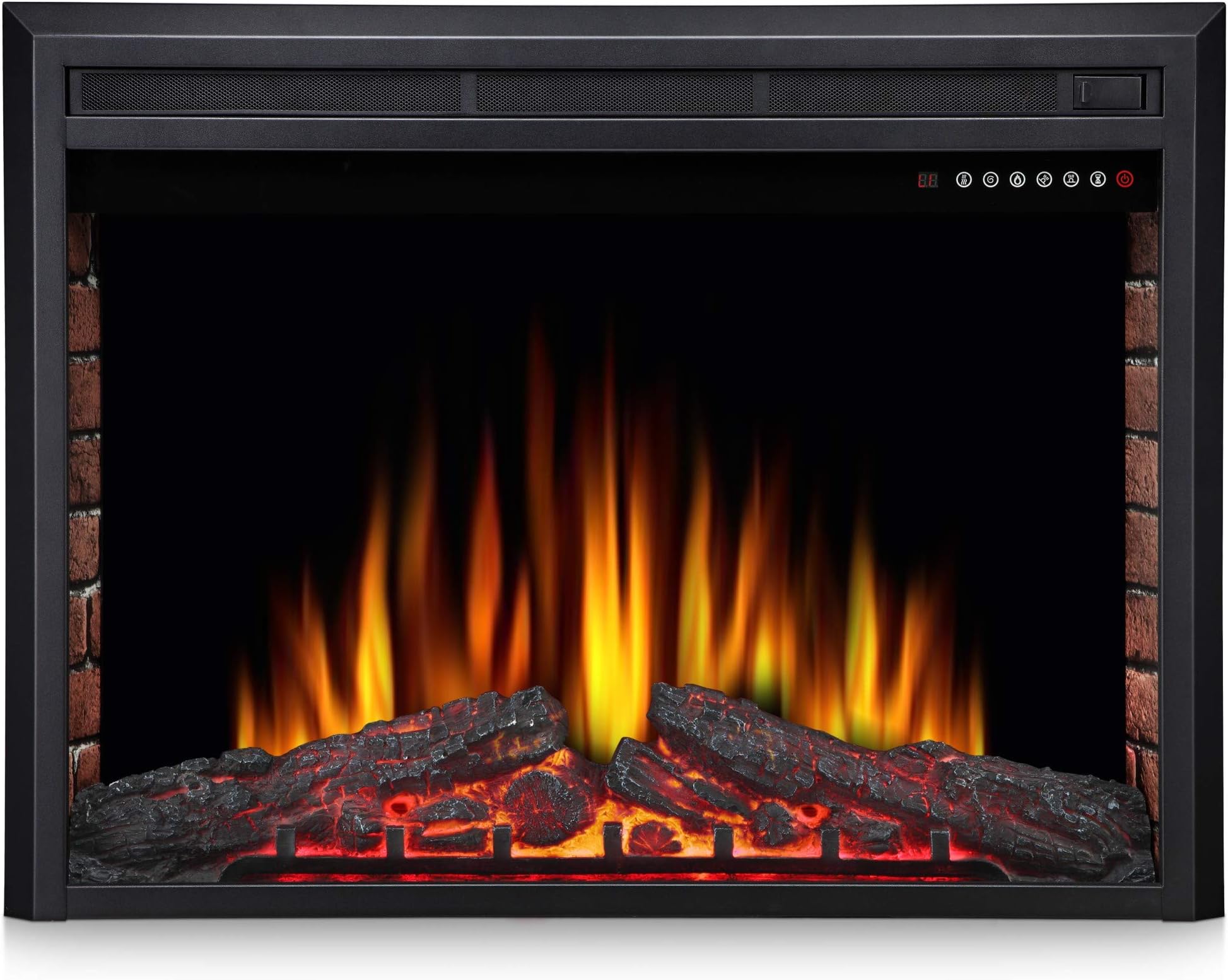 Joy Pebble 26 Inches Electric Fireplace Insert with Glass View Log Flame Remote Control 750W/1500W Black