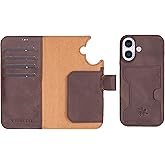 Venito Florence Wallet Case for iPhone 17 (6.3"), Handcrafted Full Grain Leather, Luxury Slim Design, Detachable Non-Magnetic Flip Cover, Drop/Impact Resistant, Coffee Brown