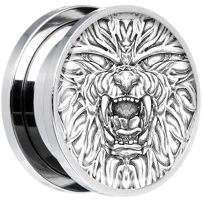 BodyCandy Acero Inoxidable León Cara Dilatador Ajuste Rosca Par 18mm: Amazon.es: Joyería