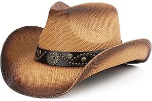 Melesh Adult Sun Straw Women Men Cowgirl Western Cowboy Hat Colored