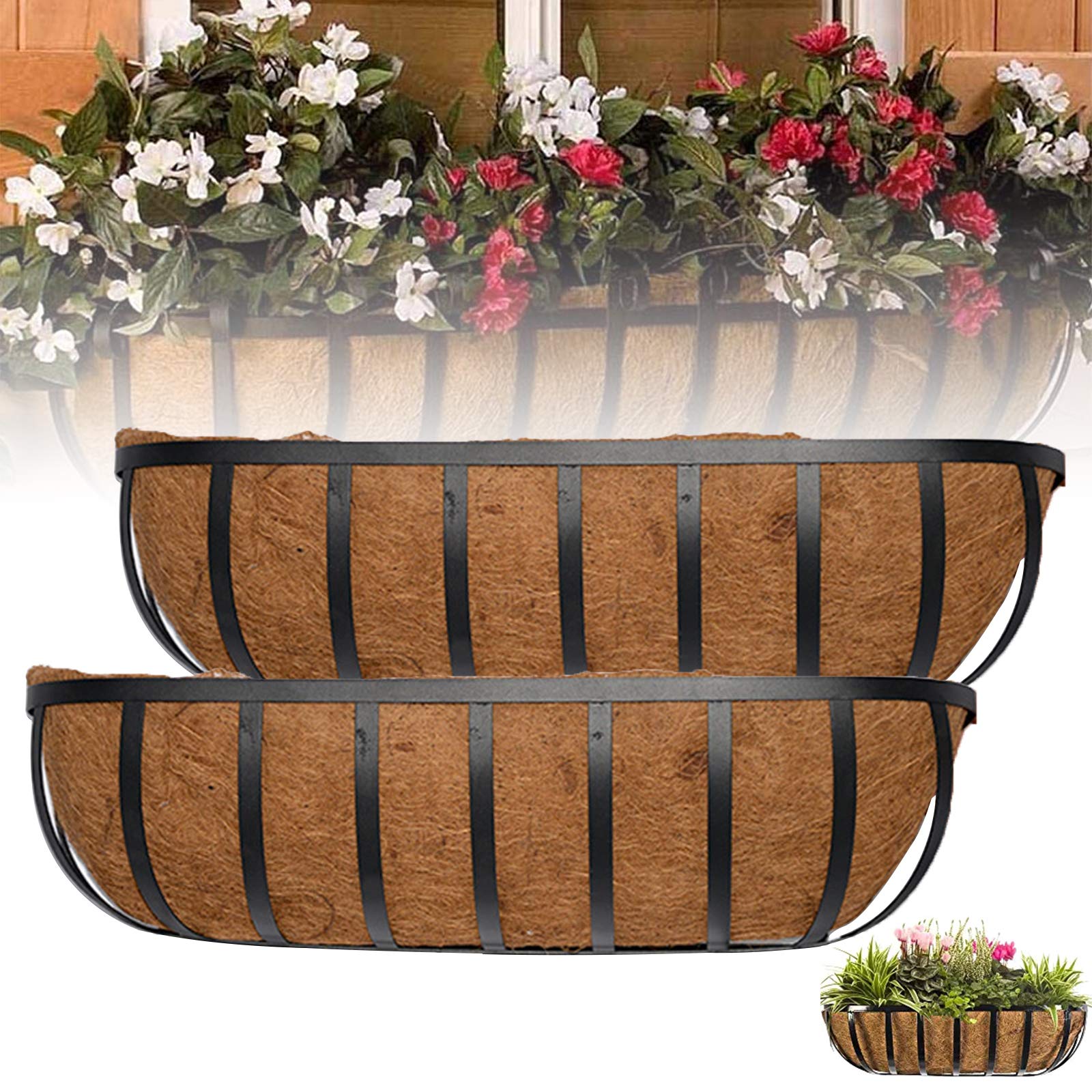 2 Pcs Flat Iron Series Planter Boxes, 24Inch English Horse Trough Coco