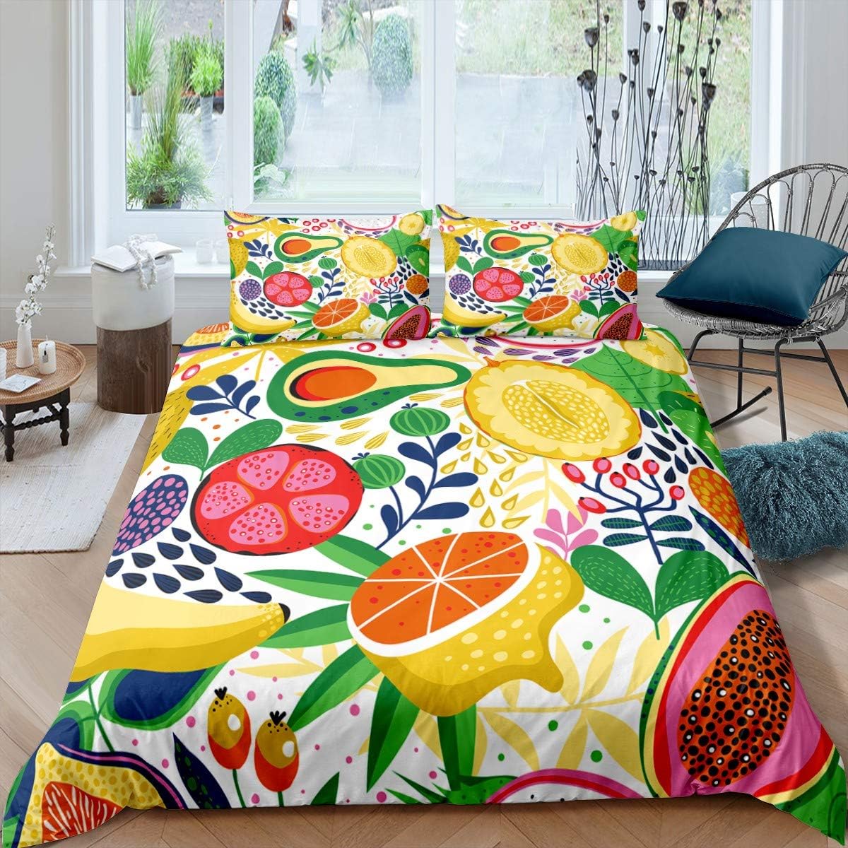 Erosebridal Lemon Bedding Set, Watermelon Banana Duvet Cover, Fruit