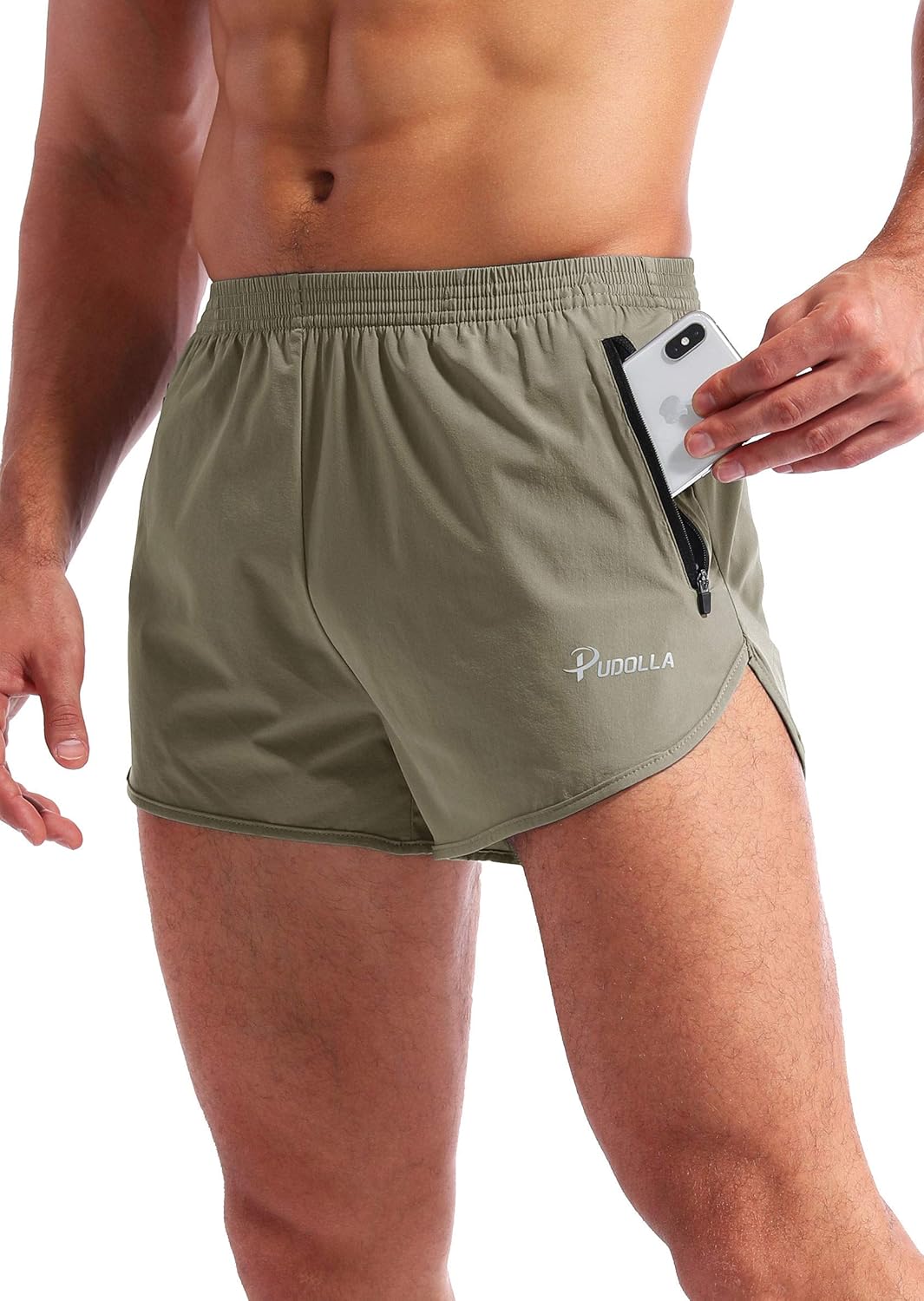 Pudolla Men’s Running Shorts 3 Inch Quick Dry Gym Athletic Workout Shorts for Men with Zipper Pockets: Clothing