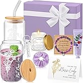 Teenyyou 10 Pcs Boss Lady Gifts Best Boss Appreciation Gift Set for Her with Tumbler Candle Bracelet Hand Cream Keychain Hair Tie Card Box for Office Lady Leader Women(Purple)