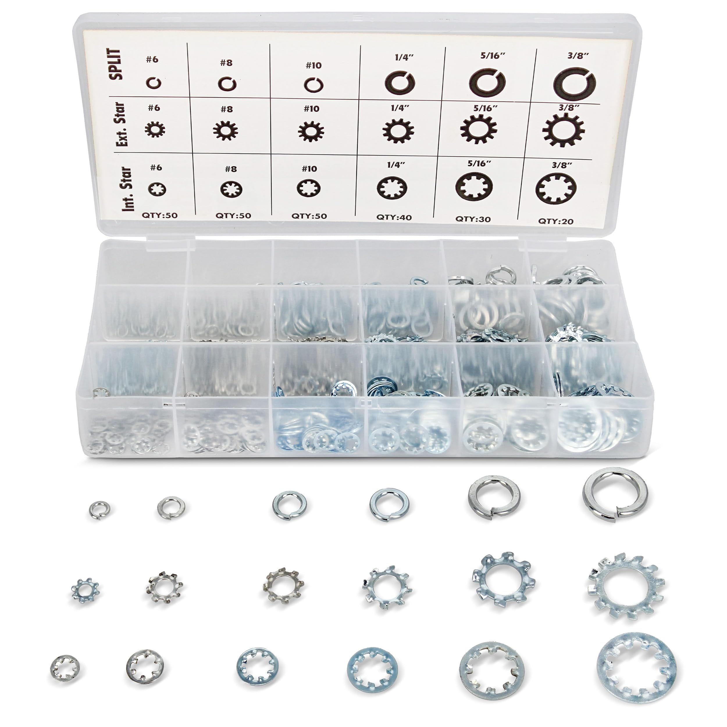 ABN Lock Washer 720-Piece Assortment Kit – Metric 6mm, 8mm, 10mm and SAE 1/4in, 5/16in, 3/8in Star and Split Washers