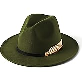 HUDANHUWEI Women's Wide Brim Fedora Panama Hat with Metal Belt Buckle