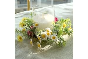 MIYA LIFE Daisy Candle Ring 2 Pcs 3'' (Inner) 6'' (Outer) Diameter Floral Easter Wreath with Artificial Daisy - Ideal Easter Centerpiece for Candle Easter Candle Holders Easter Centerpieces for Tables