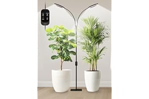 GLOWRIUM Grow Lights for Indoor Plants, Full Spectrum LED Grow Light, Stepless Dimming,3 Lighting Mode and Adjustable Height, Plant Light with 3/9/12/16H Timer (Black, 48W)