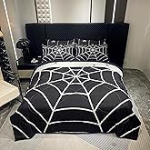 FAIRY KAARI Boys Black Spider Web Printed Comforter Set Bed in A Bag Twin Size 7PC Black Bedding Set for Teens Kids Boys (1 Comforter, 1 Flat Sheet 1 Fitted Sheet 2 Pillowcase and 2 Pillow Sham)