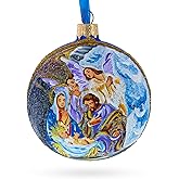 Divine Angels Admiring Jesus Nativity Scene Glass Ball Christmas Ornament 3.25 Inches