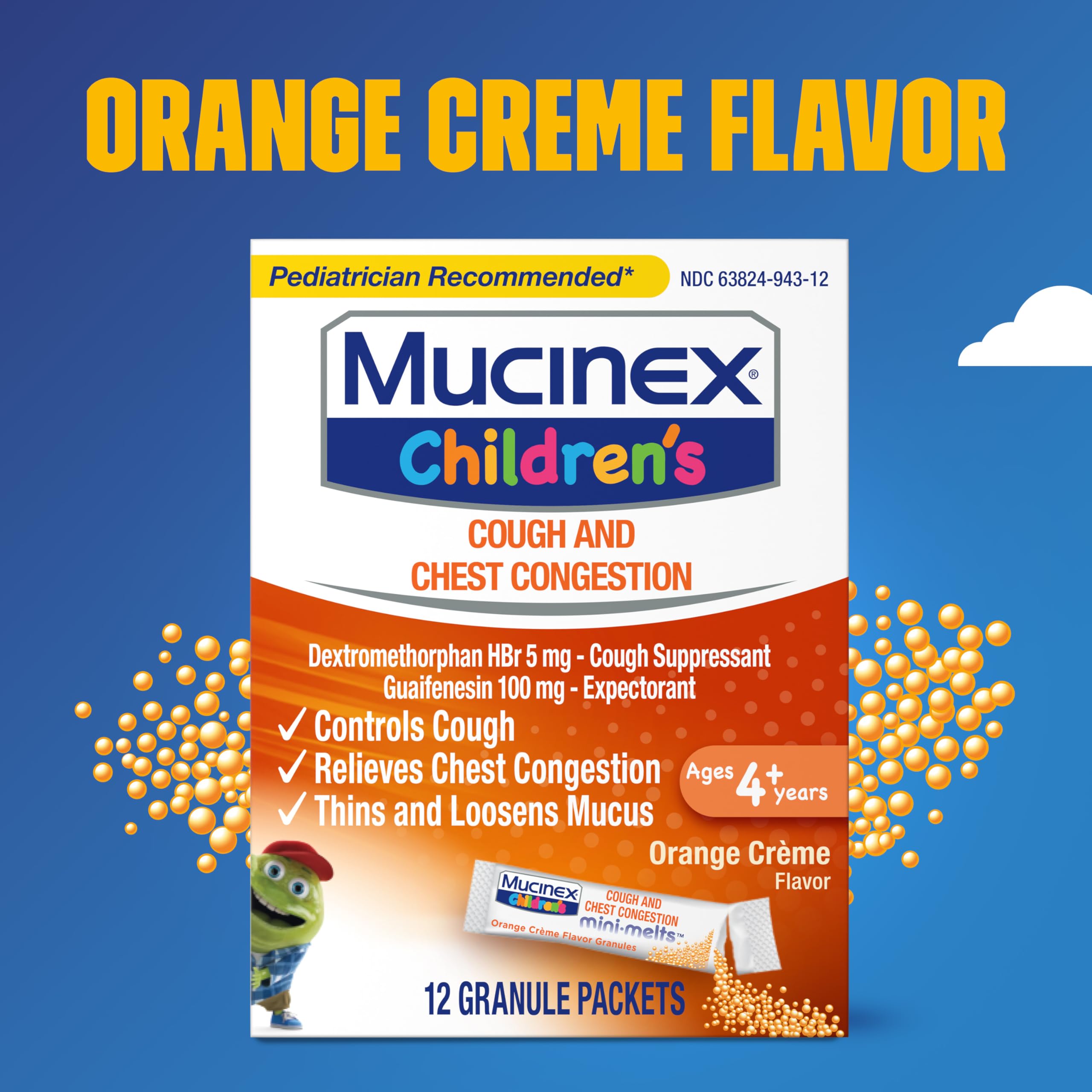Mucinex Children's Mini Melts, Cough, Orange Crème, 12ct
