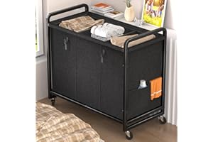 ALENTAR 60 Gal (230L) Laundry Sorter 3 Section, Laundry Hamper Cart with Heavy Duty Rolling Lockable Wheels and Metal Handle,Laundry Basket Organizer with Removable Bag for Laundry Room and Bedroom - Black