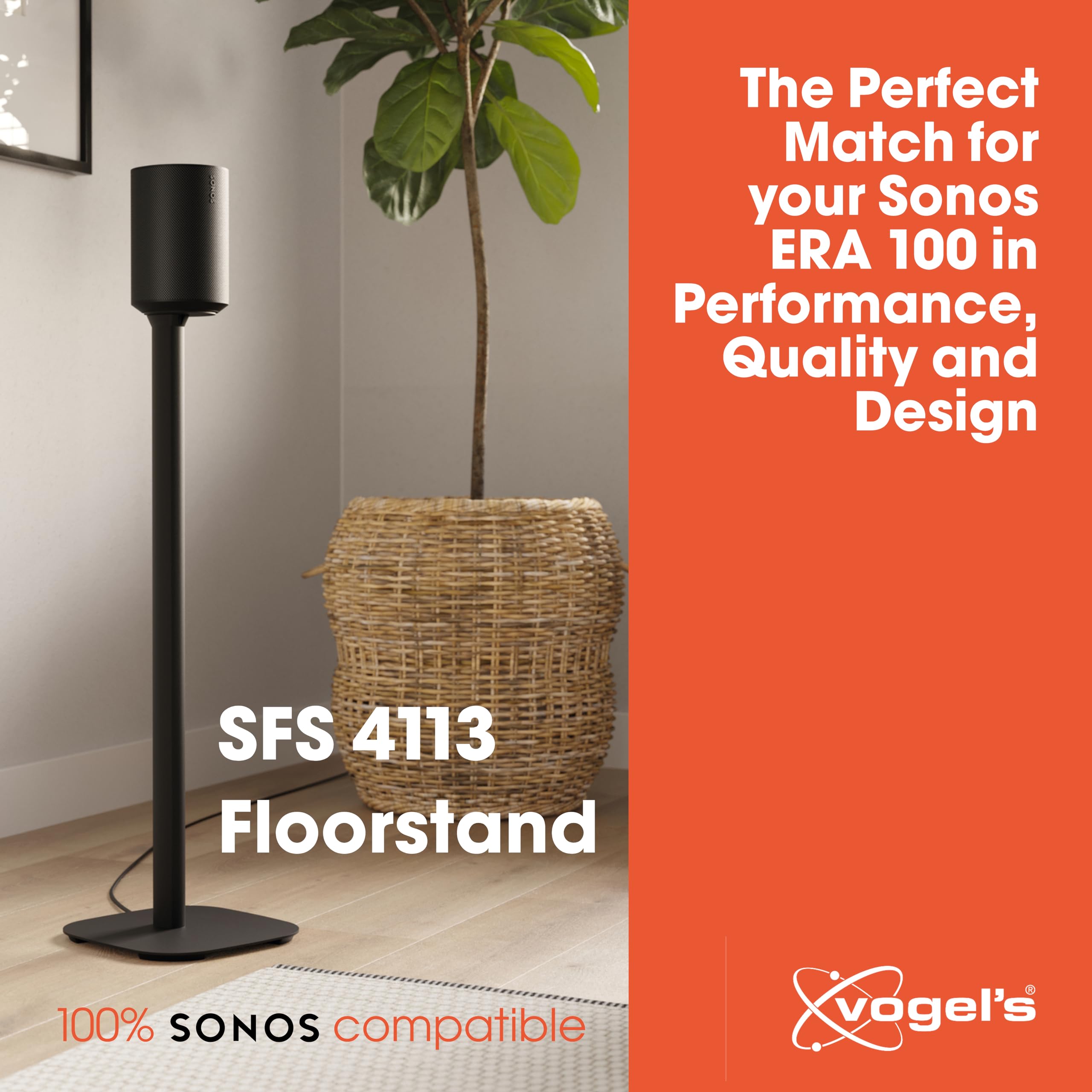 Vogel's SFS 4113 Ständer | Exclusiv für Sonos ERA 100 Lautsprecher | Hochwertig und durchdacht | Kabelverdeckungssystem | Sicher Dank TÜV-geprüfter Stabilität | Höhe: 82 cm | Schwarz (1 Standfuß) 3