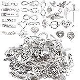 Aylifu Words Connector Charms, 50 Pieces Mixed Word Letter Connector Pendant Infinity Symbol Link Charms Findings for DIY Necklace Bracelet Jewelry Making