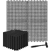 30 Pack Drainage Interlocking Tiles, 12"x12" Modular Interlocking Floor Tiles with 1 Pc Plastic Hammer Non Slip Rubber Floor mat with Holes for Pool Bathroom Deck Kitchen Patio (30, Black)