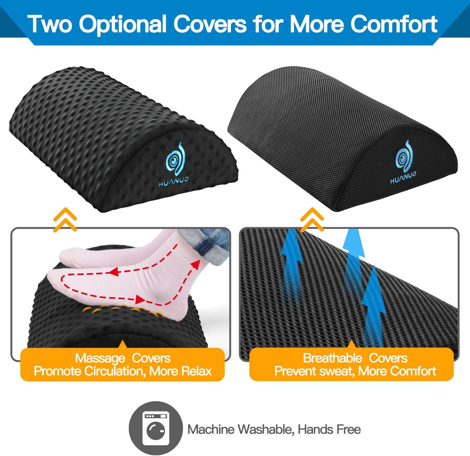 HUANUO Under Desk Foot Rest - Ergonomic Footrest with 2 Optional Covers Massage Textured Surface & Non-Slip Micro Beads for Airplane, Travel, Ergonomic Foot Stool Cushion : Office Products