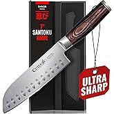Santoku Knife – Ultra Sharp 7 Inch Meat and Vegetable Japanese Knife for Chopping, High Carbon Stainless Steel Blade, Full Tang Pakkawood Handle – Shinobi Series