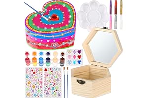 Qyeahkj Paint Your Own Wooden Treasure Box Valentine's Day Arts and Crafts Kit for Kids Girls Ages 8-12, DIY Heart Jewelry Kit for Toddler Ages 3 4 6 8 Girls Birthday Party Valentines Gift Activity