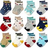Aroveea Non Slip Grip Ankle Baby Socks 12 Pack for Toddler Boys and Girls Kids,Infant Cute Cotton Baby Socks