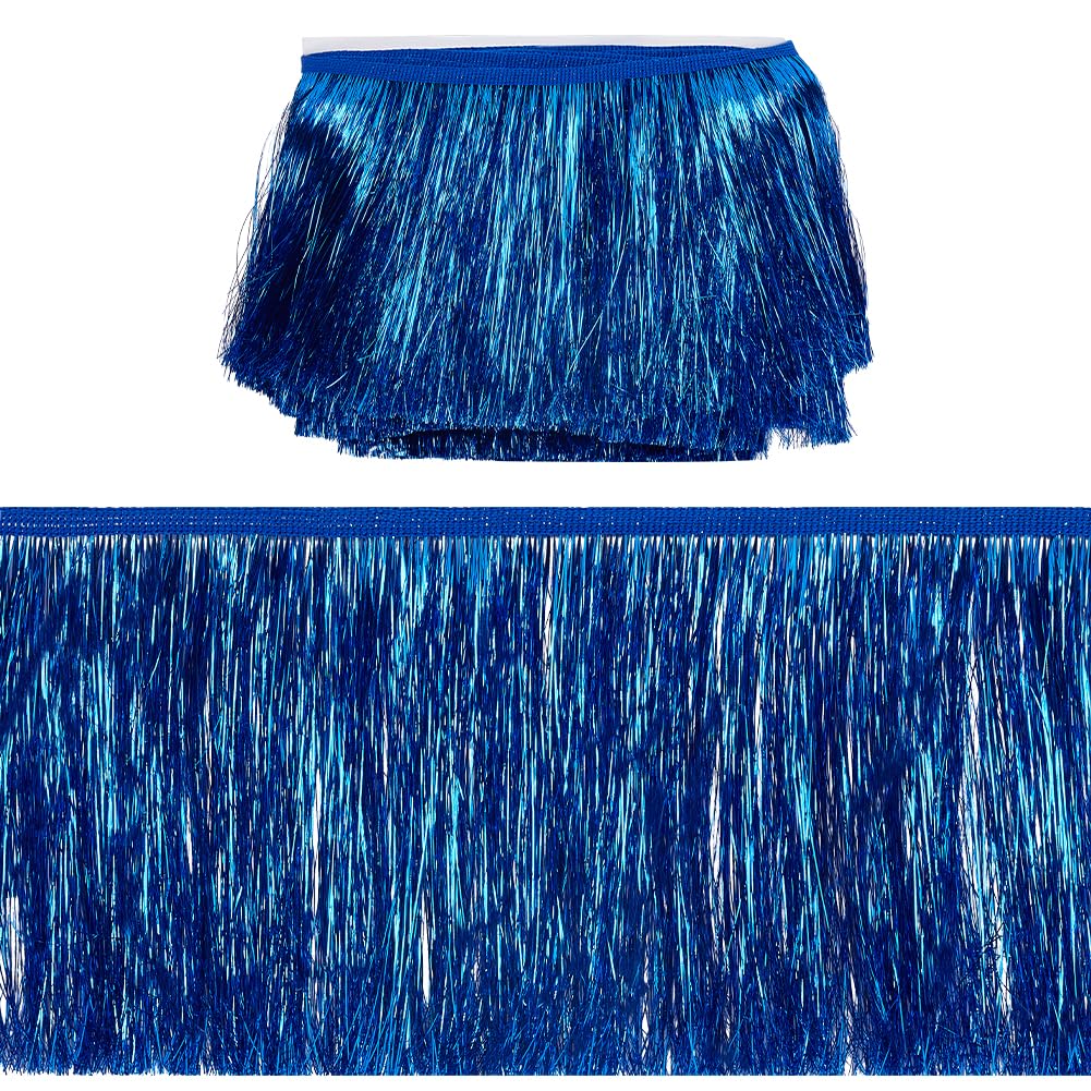 MAYJOYDIY 10m Blue Tinsel Fringe Trim 15cm Width Metallic Fringe Trim Shiny Tinsel for DIY Dress Clothing Sewing Crafts Costumes Party Decoration
