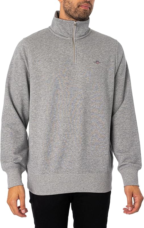 Sweatshirt Escudo Regular GANT Masculino com Meio Fecho, Cinzento Melange, M