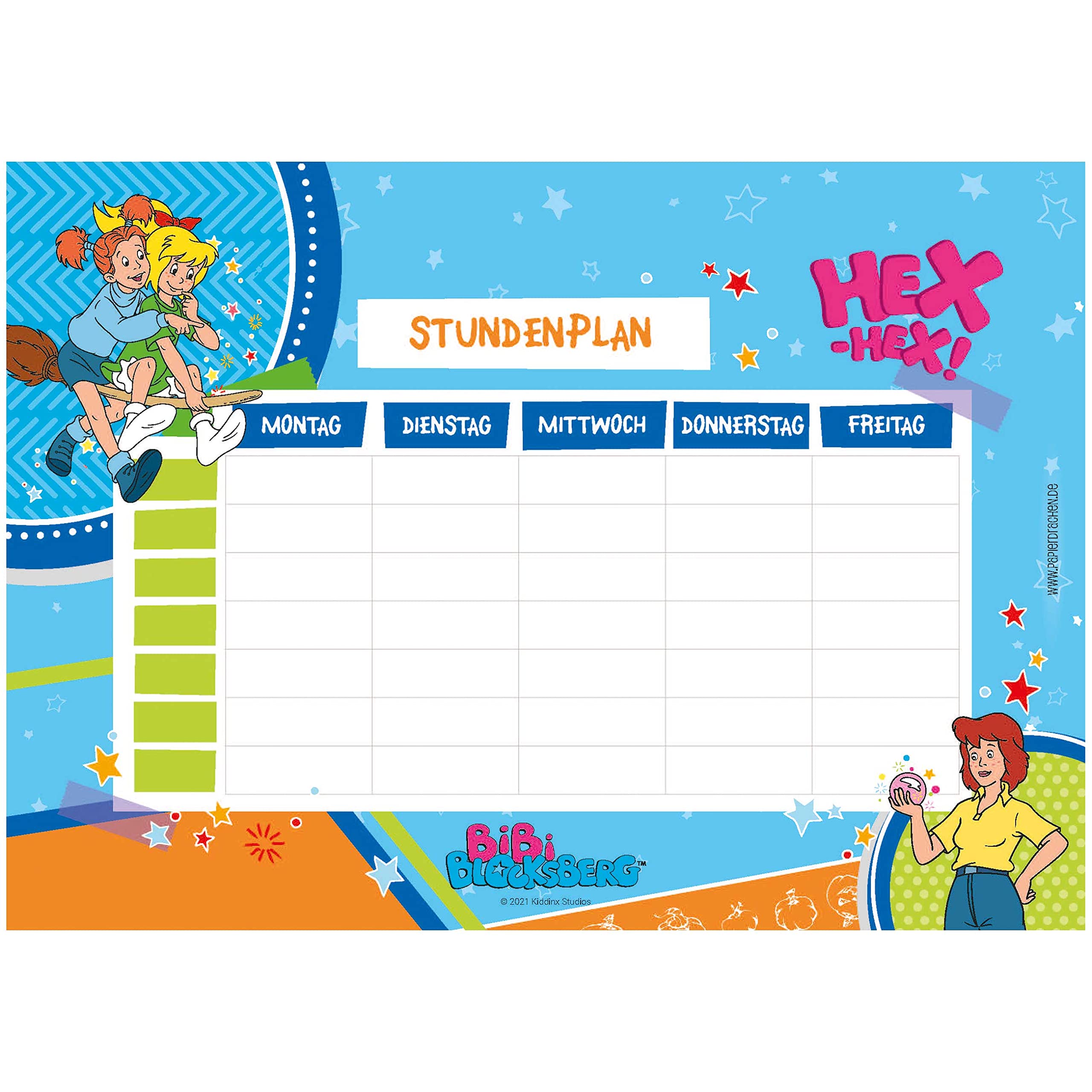 Papierdrachen Timetable DIN A4 Pad - Bibi Blocksberg 2 - Writeable School - Weekly Plan - Hourly Chart for School