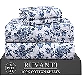 RUVANTI 4 Pcs Cotton Sheets - 100% Natural Cotton Soft, Lightweight & Breathable Crispy Percale Bed Sheets, Twin XL Sheet Sets 16" Deep Pockets, Wild Flower