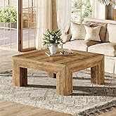 LITTLE TREE 39.4-Inch Square Coffee Table for Living Room, Farmhouse Accent Center Table with Wooden Legs, Easy Assembly, Rus