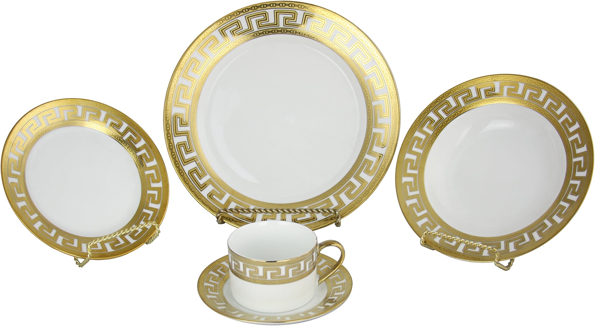 Greek Key Gold Elegant 40 Piece Dinnerware Set