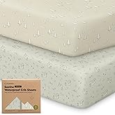 2-Pack Waterproof Crib Sheets for Boys, Girls - 52x28 Fitted Organic Cotton Baby Crib Sheets, Toddler Mattress Protector Cover, Washable, Soft & Durable Baby Bedding Essentials(Pine Grove)